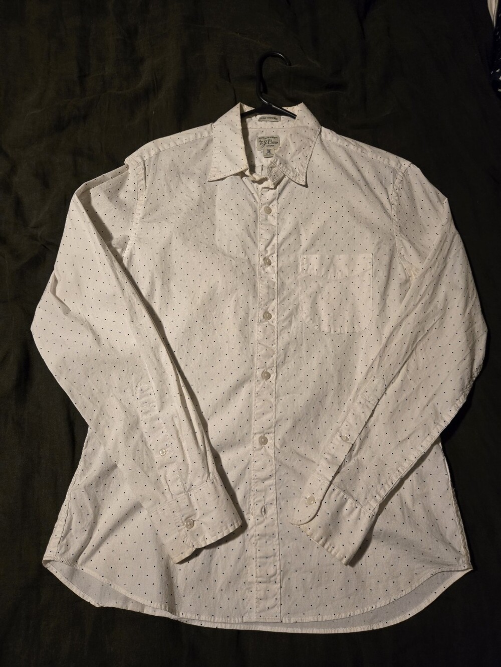 J.Crew Mens Secret Wash Stretch Shirt | M Slim Untucked | White & Navy Polka Dot